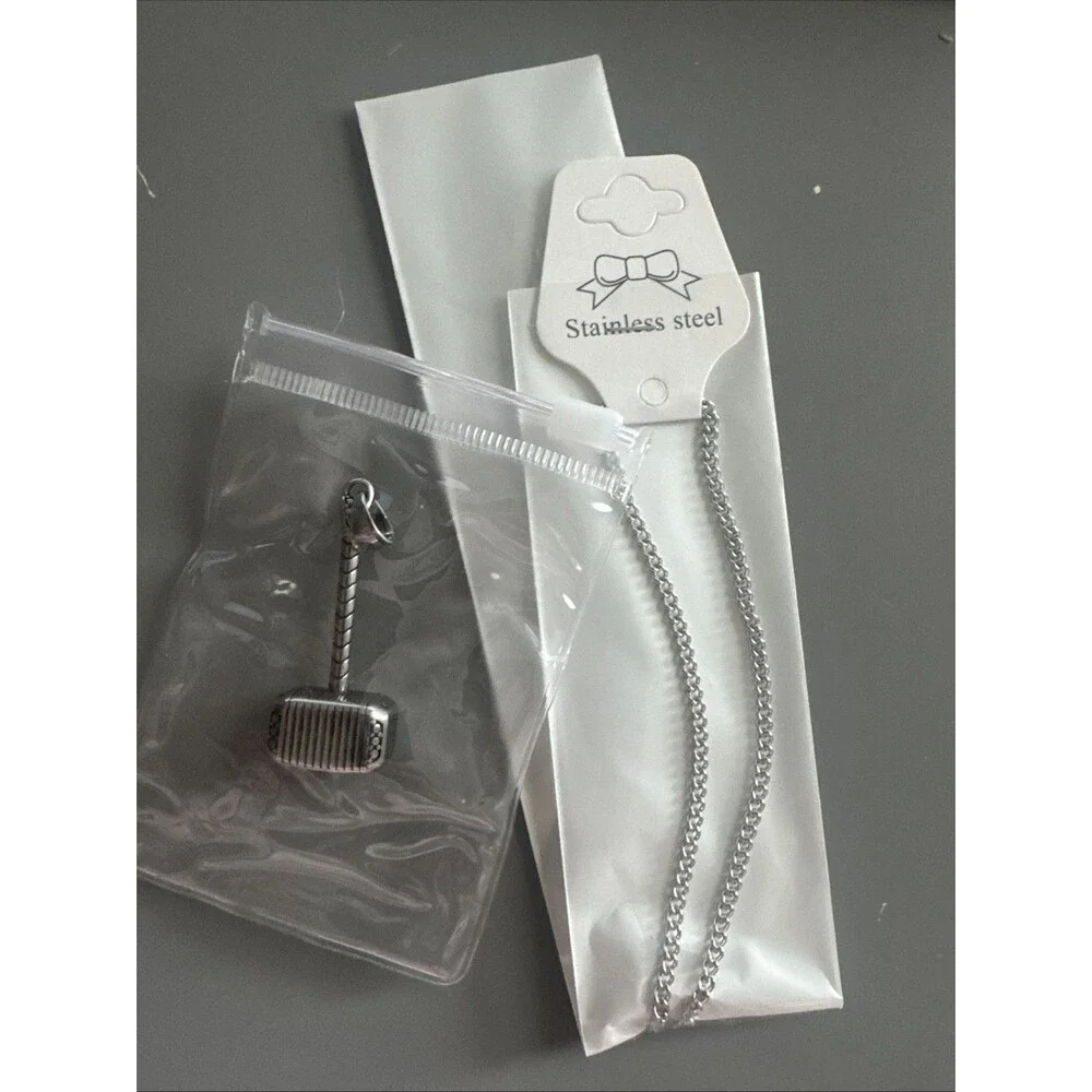Stainless Steel Hammer Pendant 24 Inch Chain Viking Vintage Gift Men’s